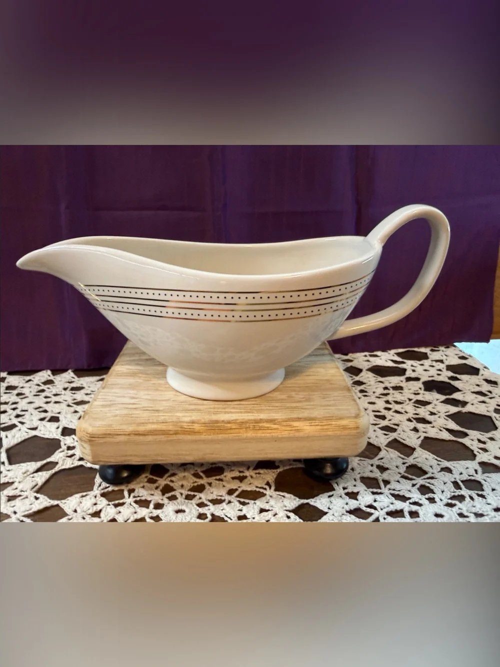 West Elm Cream Ceramic Gravy Boat with Black Dot Band